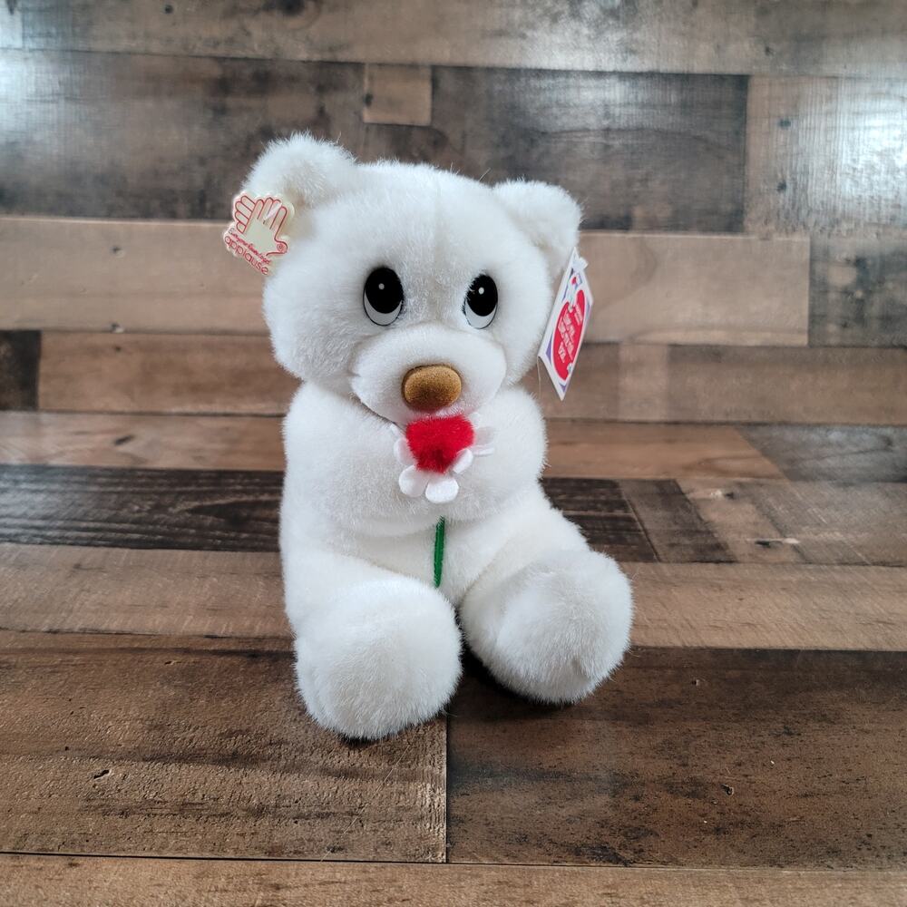 80's  Loves Me...Loves Me Not...Bear 8" Seated White Plush Bear By  Applause